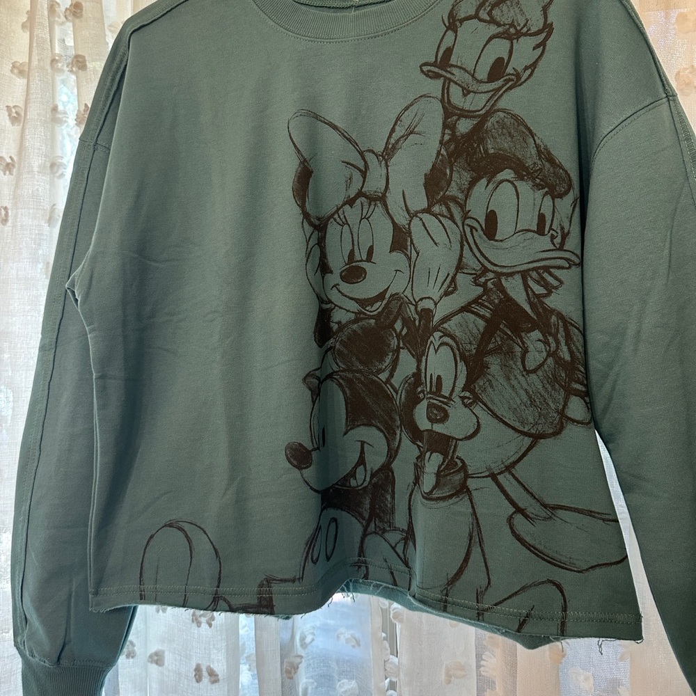 Disney Jade Green, Dark Teal Lightweight Crop Sweatshirt Mickey & Friends